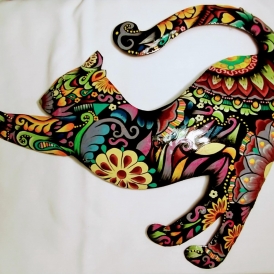 Metal Cat Stretching with colorful pattern design